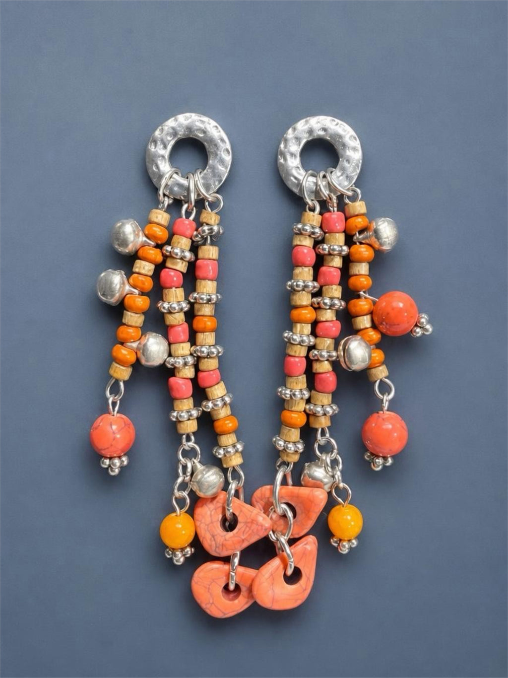 ORANGE & BROWN BEADED DANGLE EARRINGS