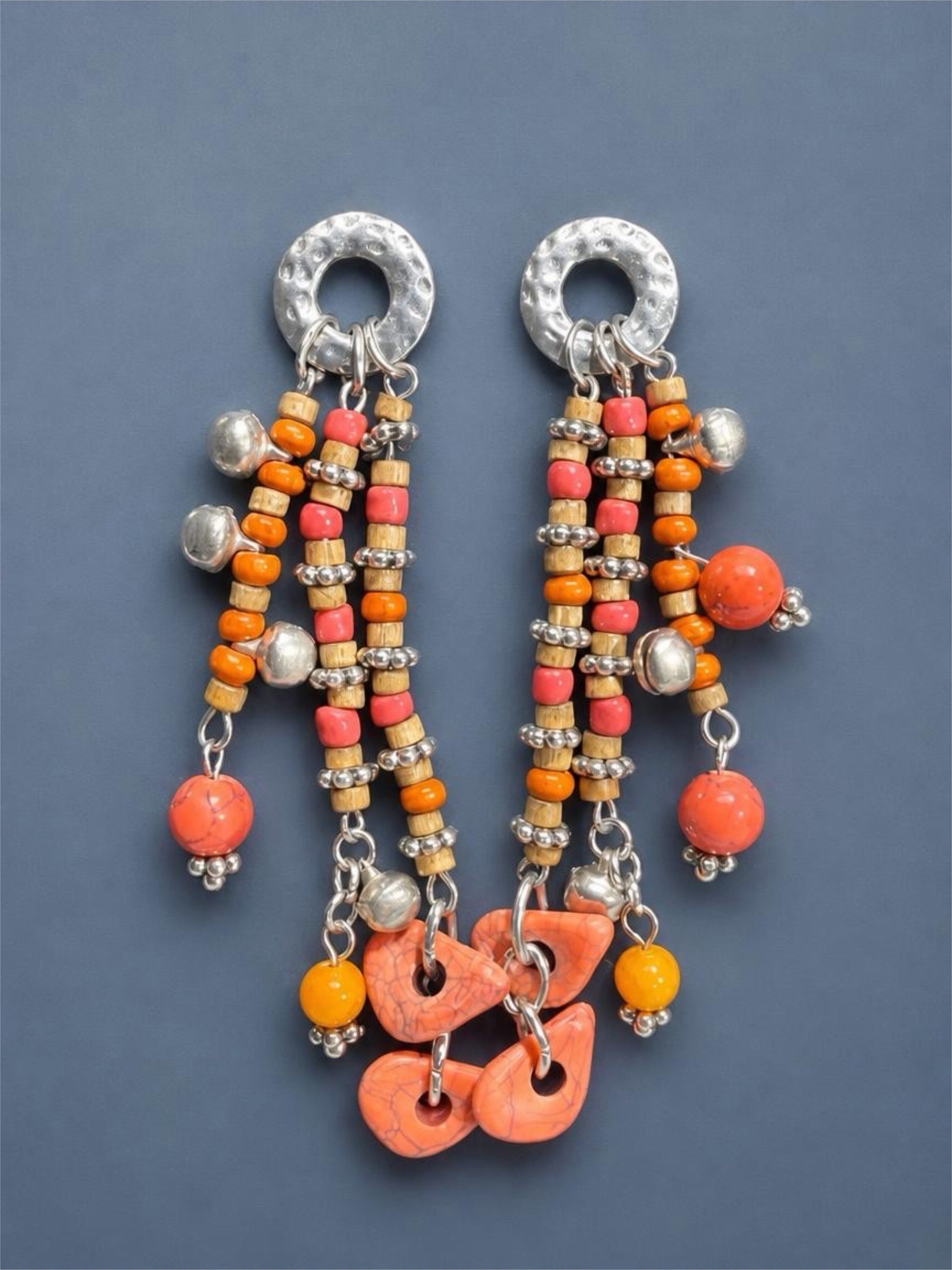 ORANGE & BROWN BEADED DANGLE EARRINGS