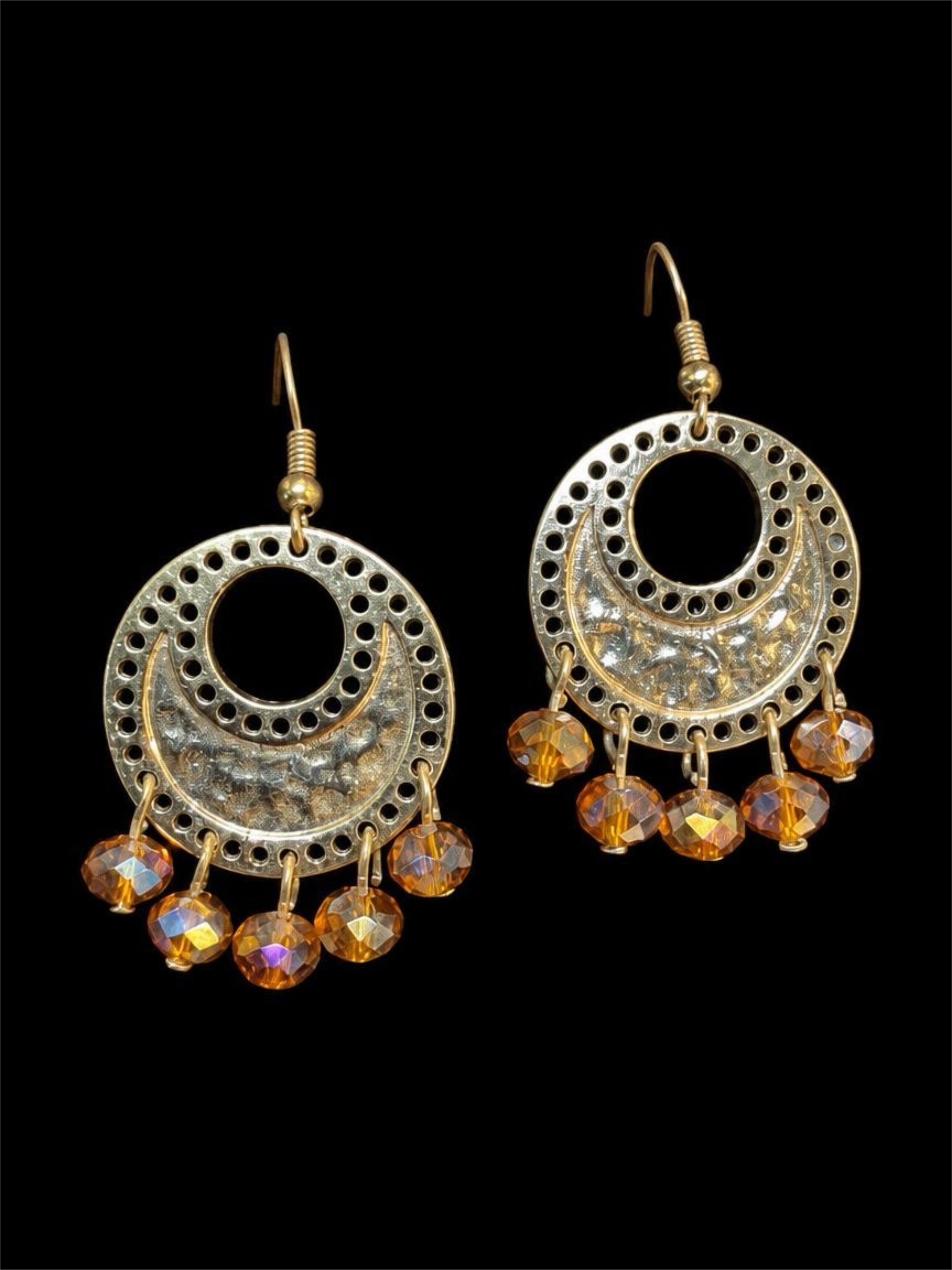 HONEY COLORED GLASS BEADED EARRINGS