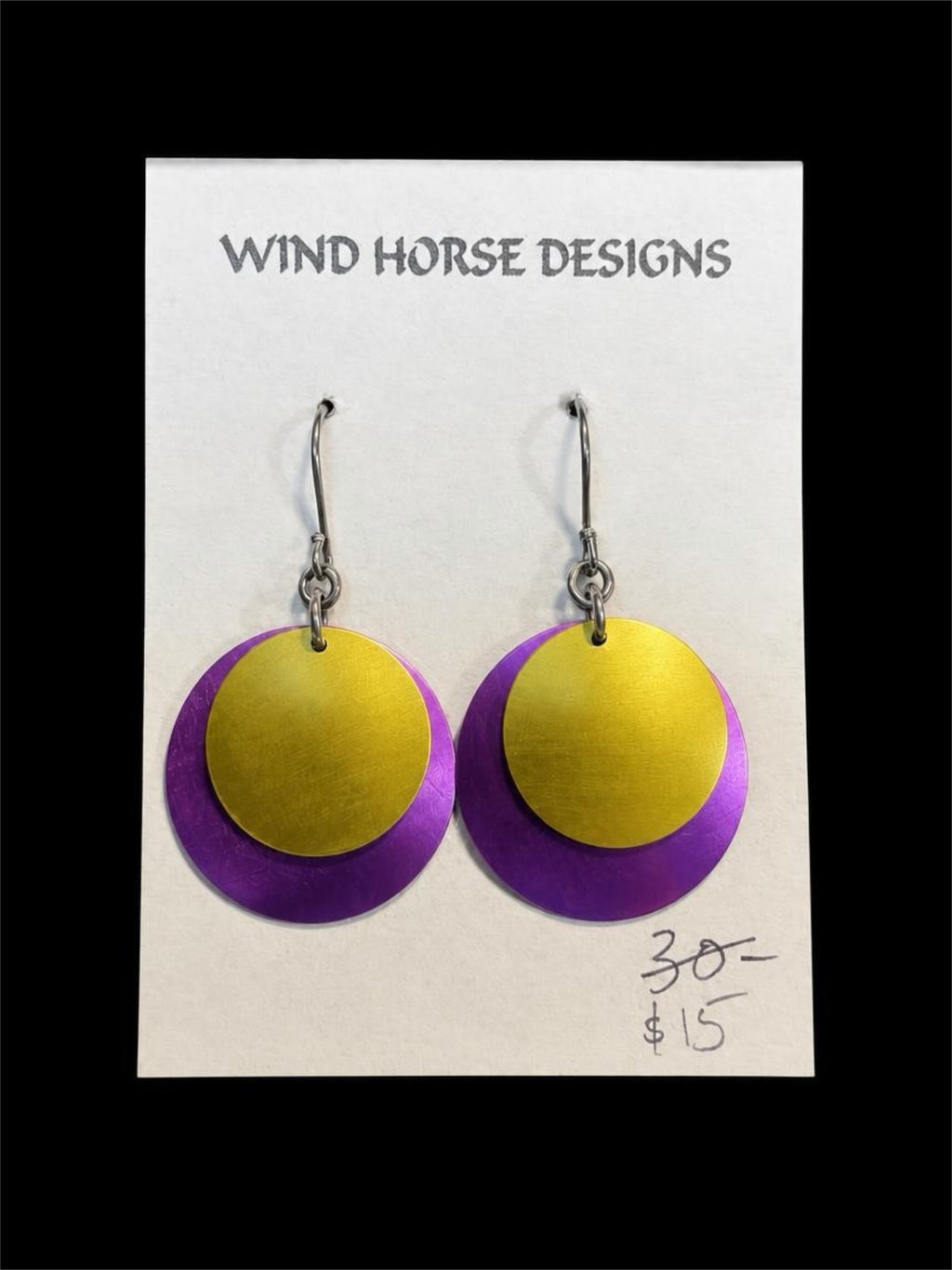 PURPLE & GOLD WIND HORSE DESIGNS EARRINGS