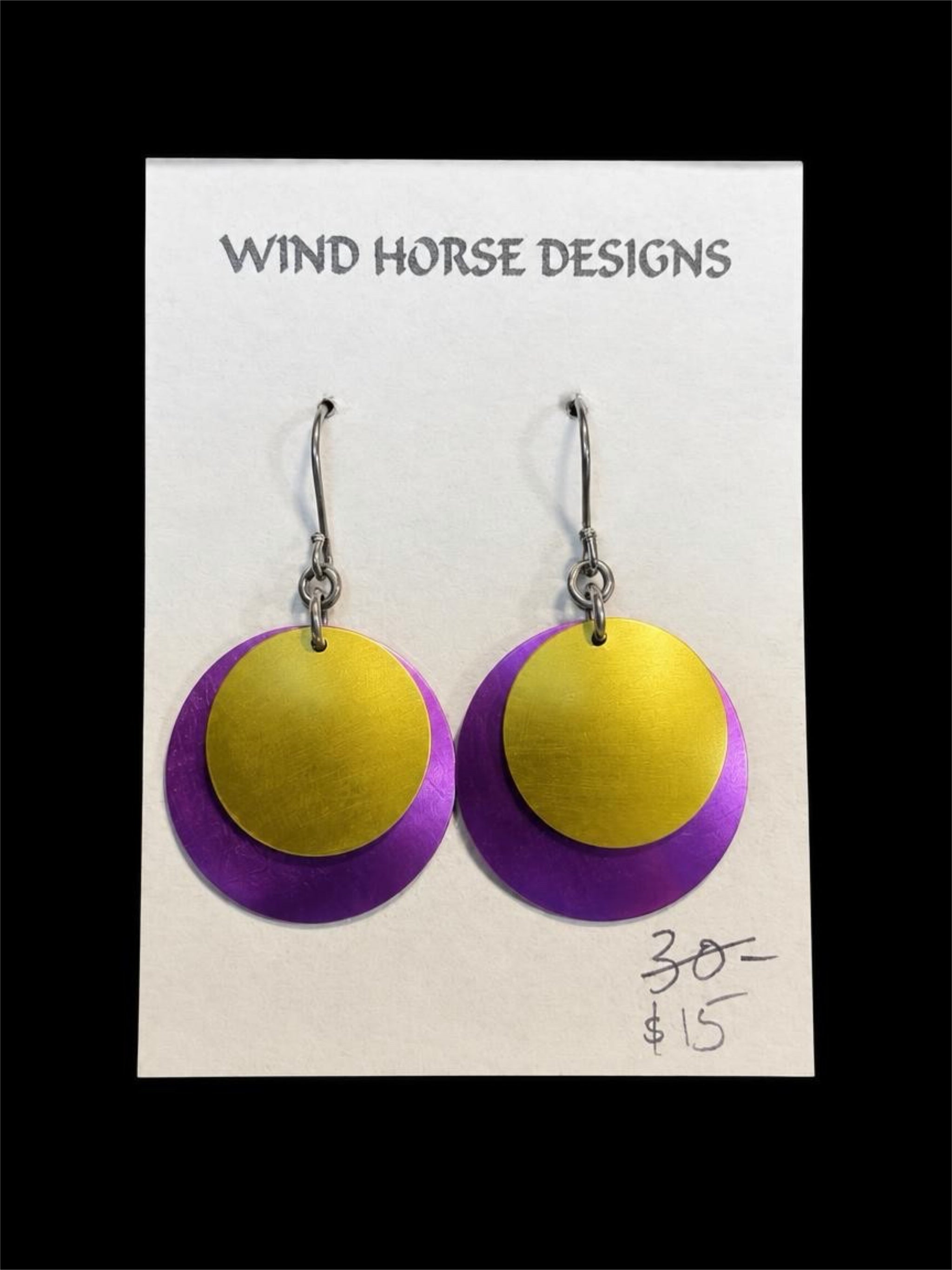 PURPLE & GOLD WIND HORSE DESIGNS EARRINGS