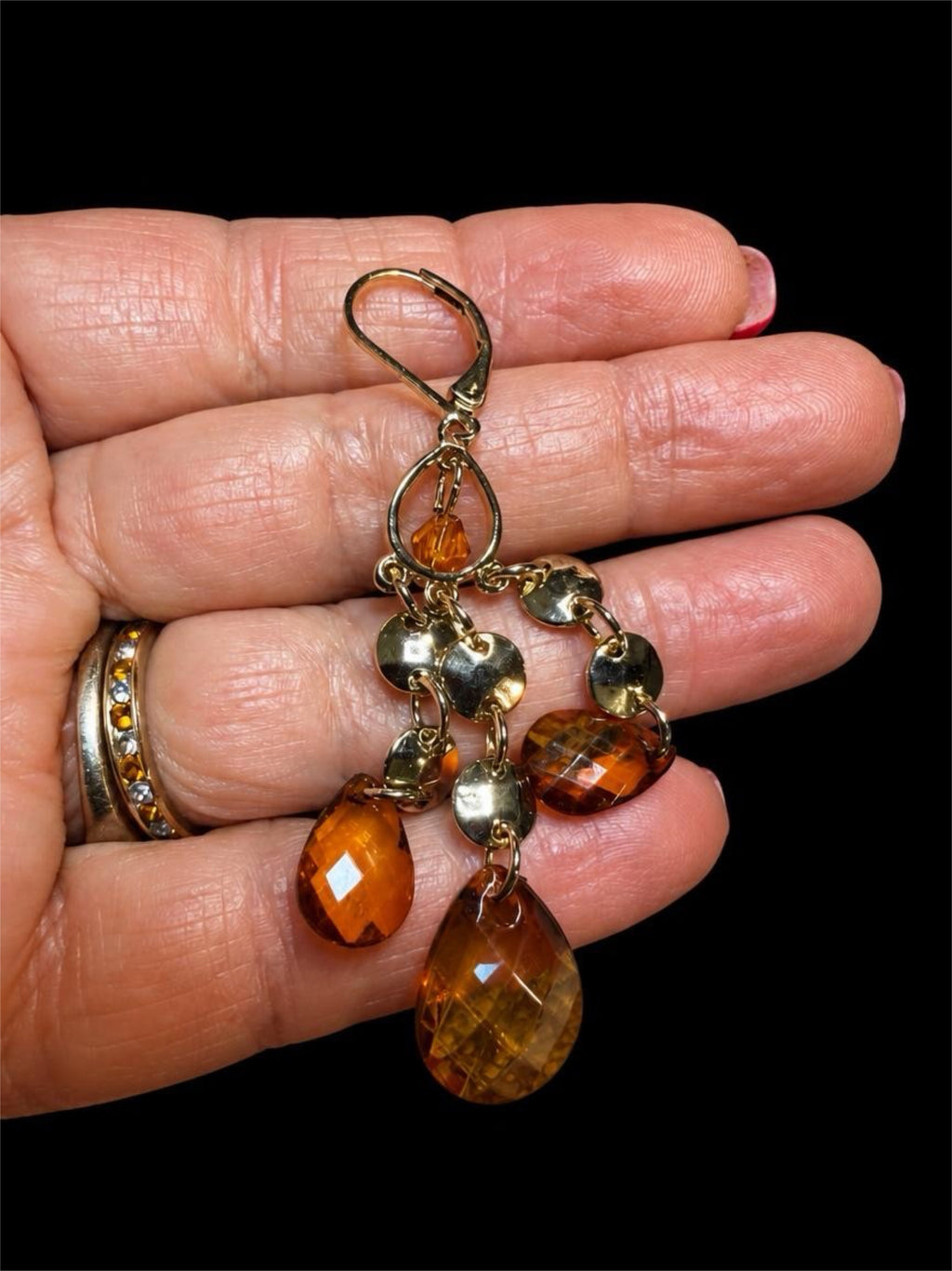 SILVER AND AMBER COLORED EARRINGS