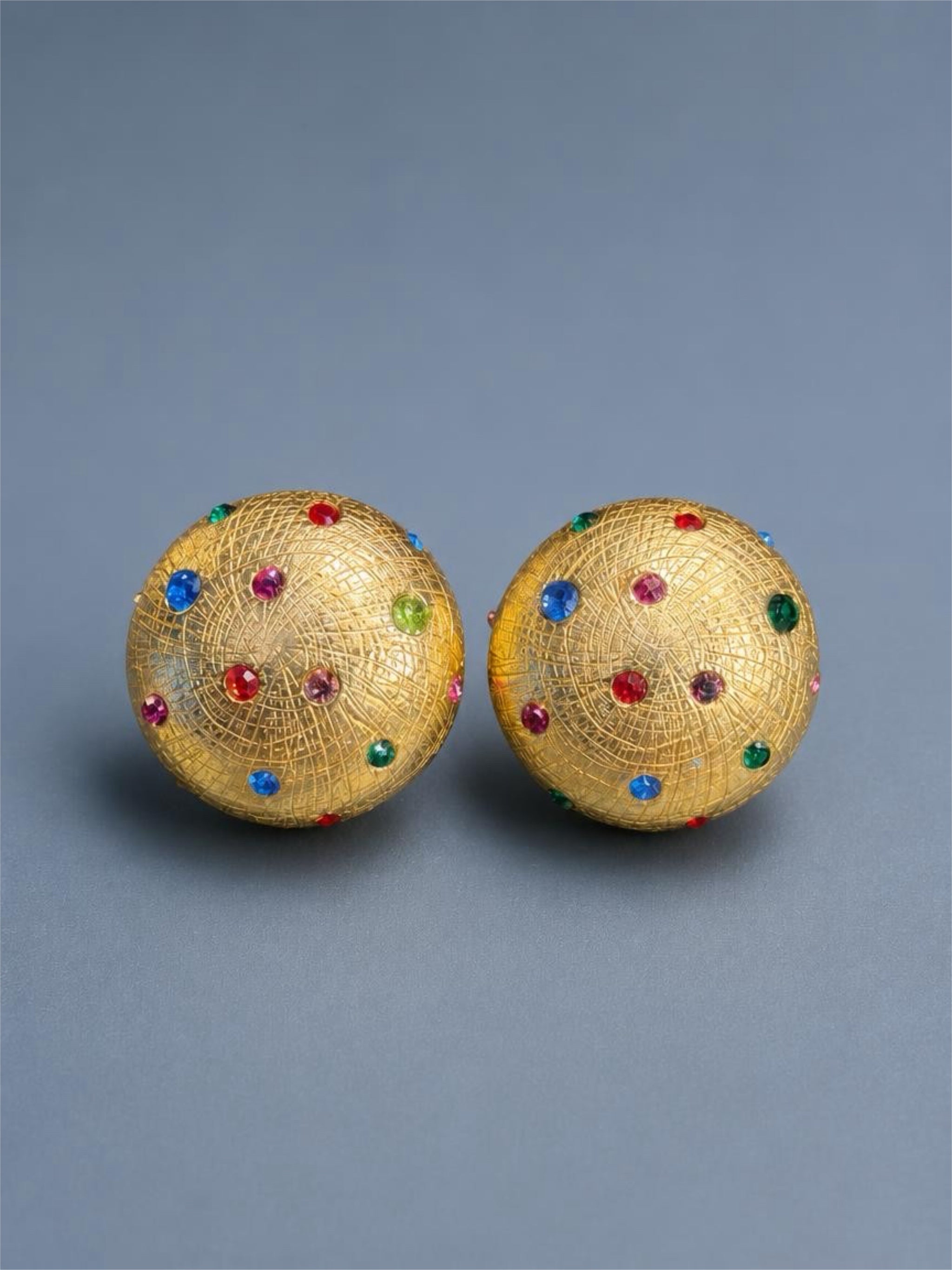LARGE VINTAGE GOLD W/ COLORED RHINESTONE EARRINGS