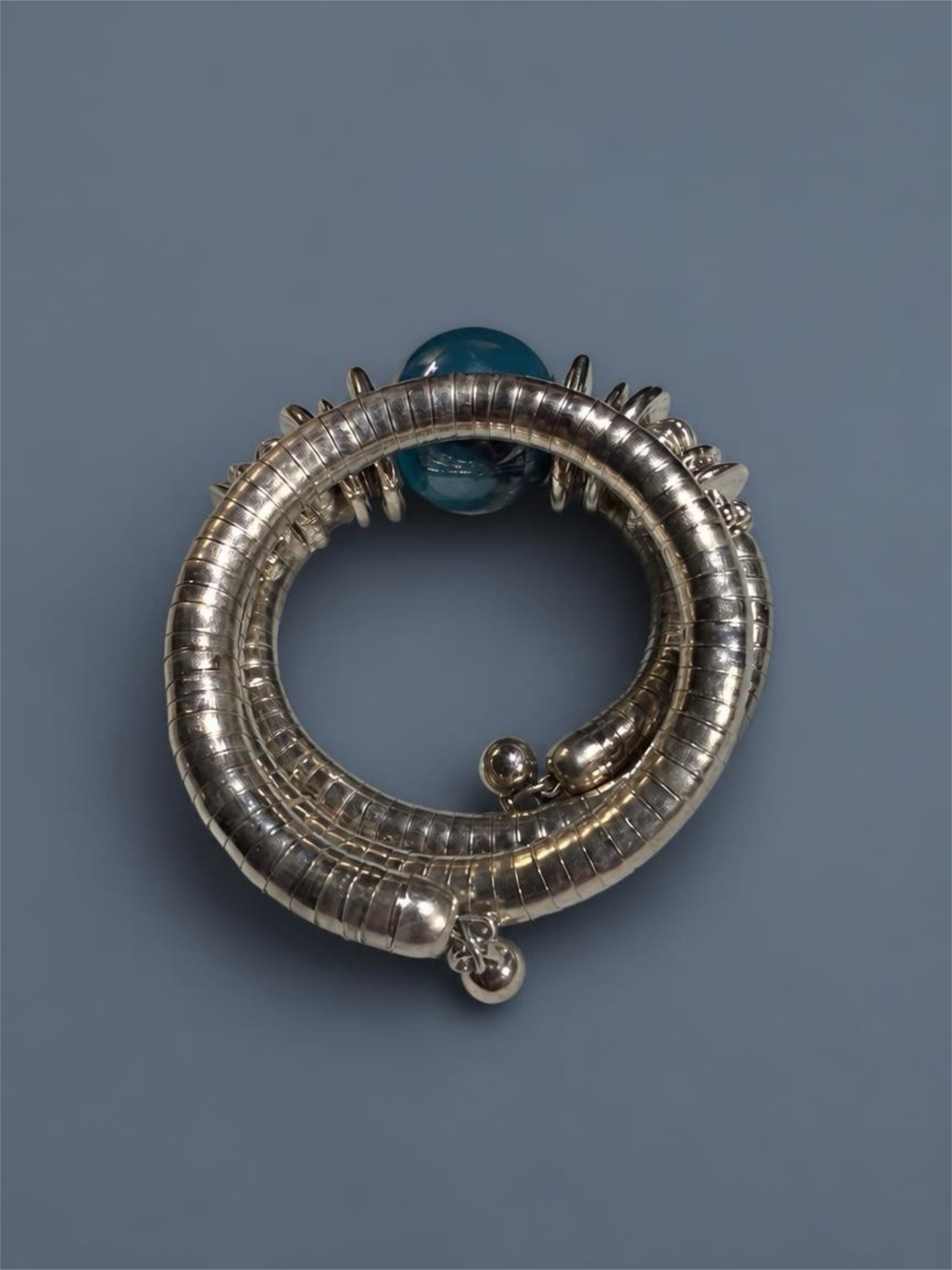 SILVER & BLUE BEAD COIL BRACELET