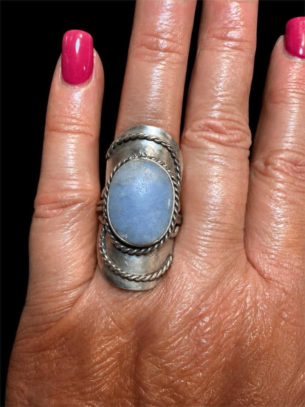 PALE BLUE STONE CABOCHON RING