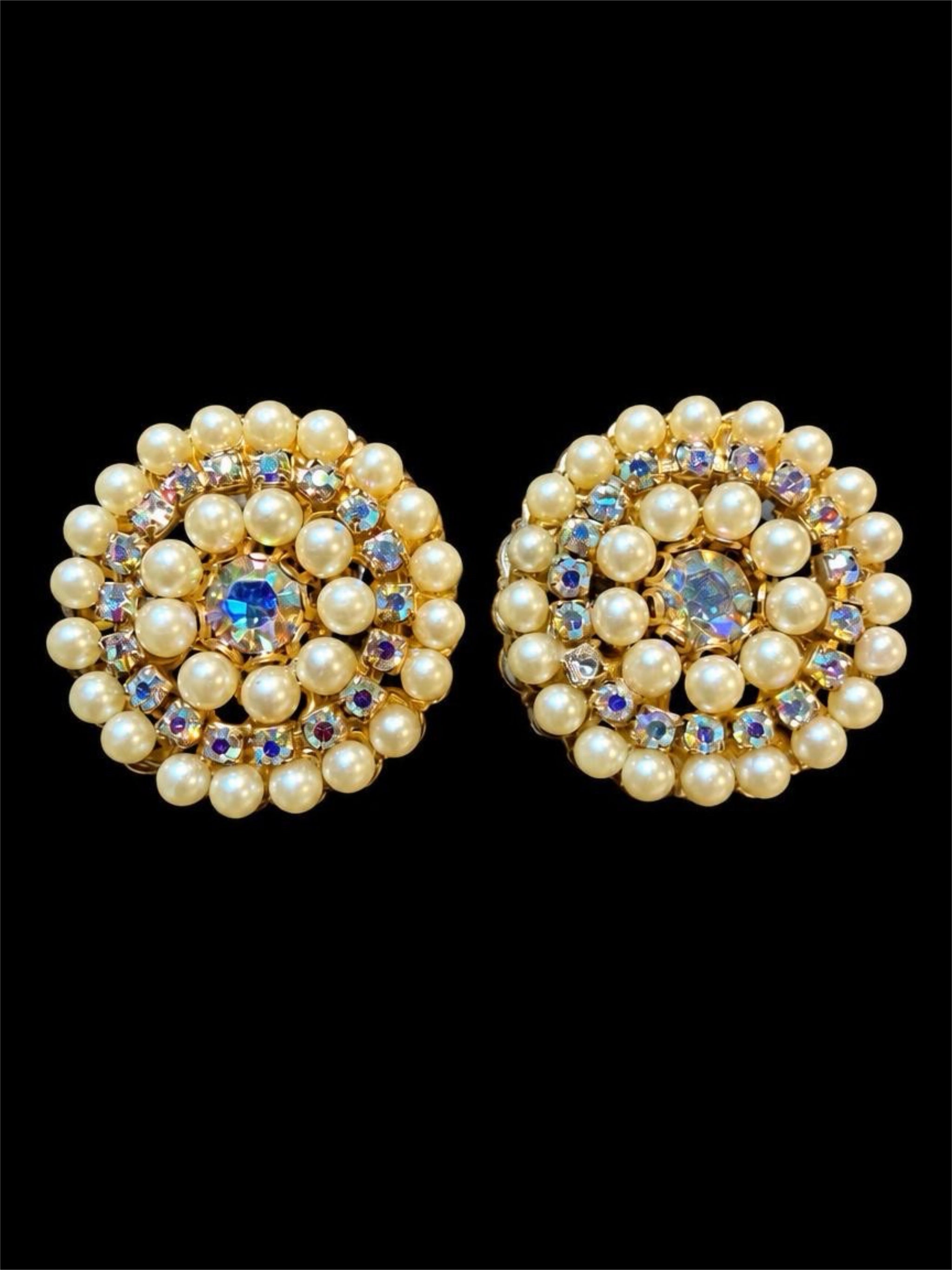 VINTAGE RHINESTONE & PEARL EARRINGS