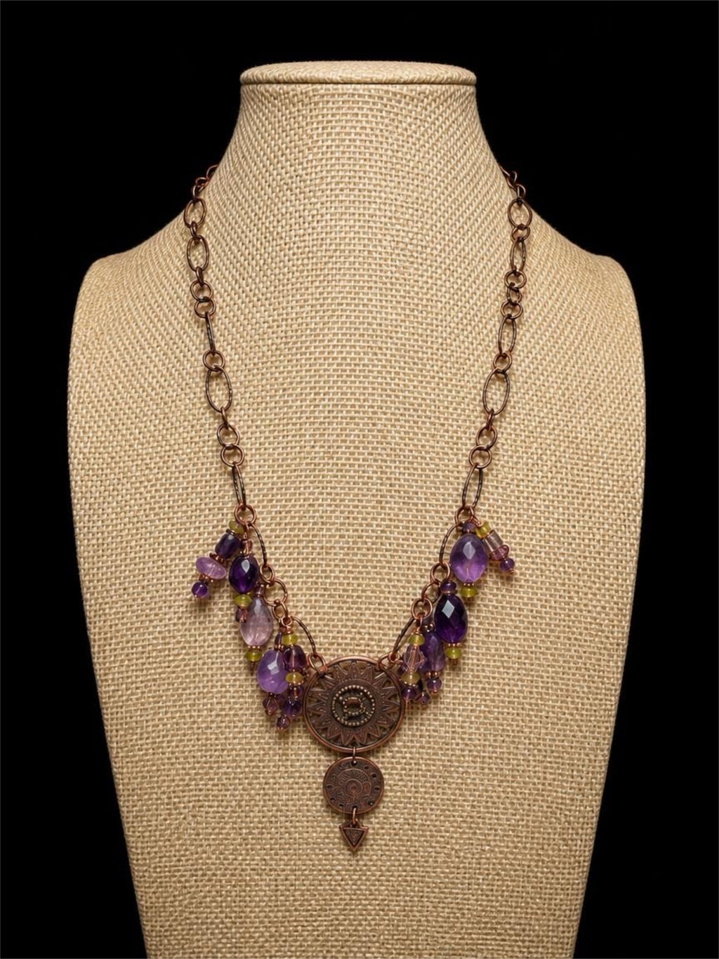 COPPER & PURPLE GLASS BEADED NECKLACE