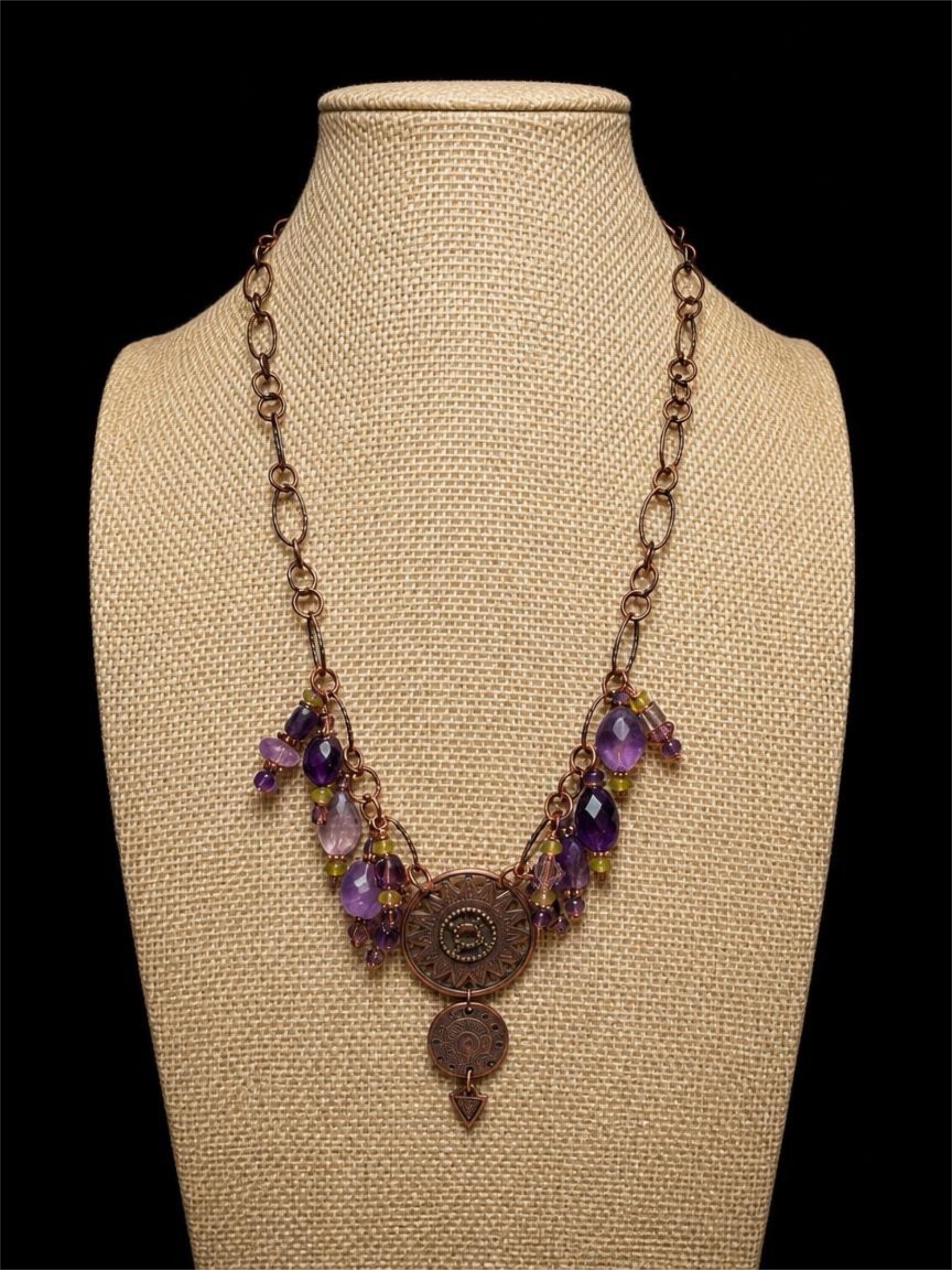 COPPER & PURPLE GLASS BEADED NECKLACE