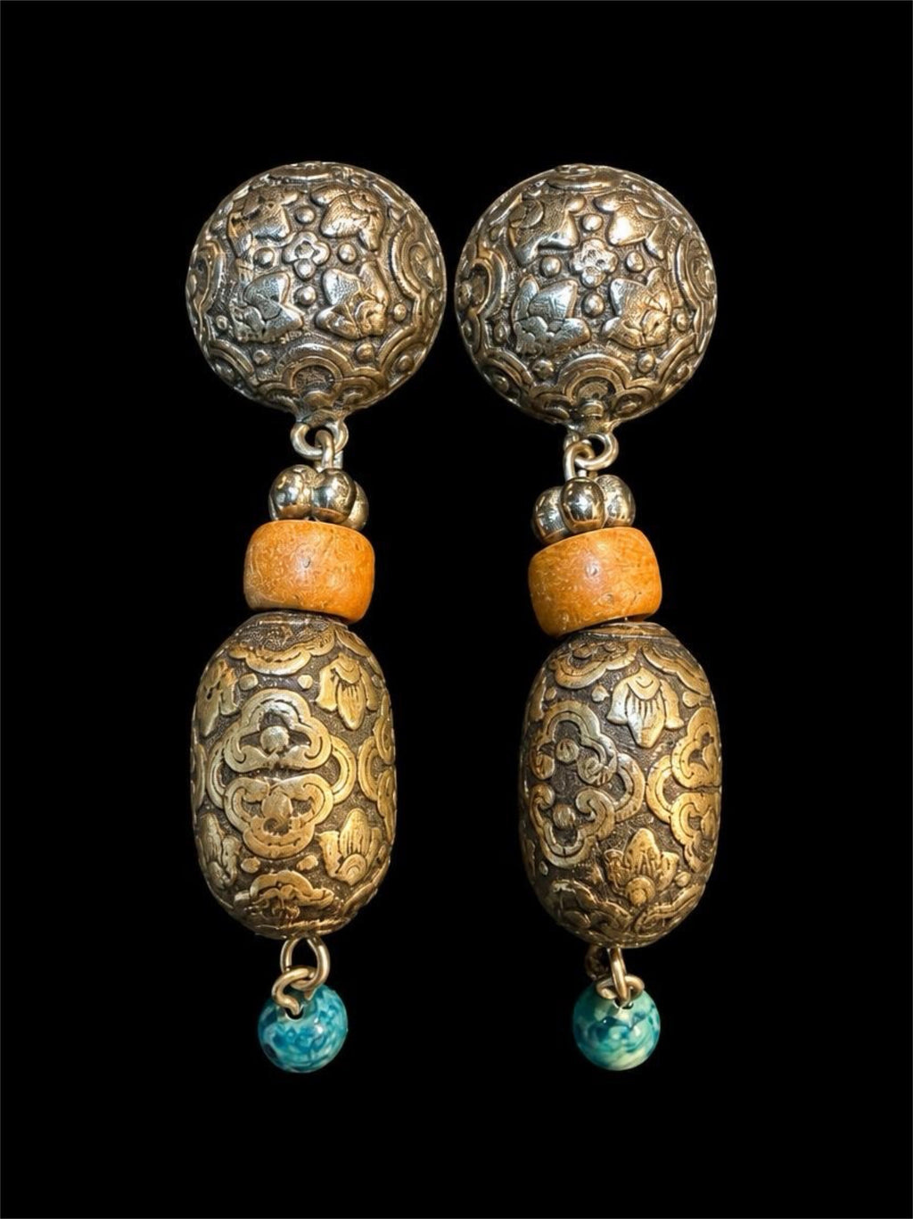 METAL BARREL BEAD EARRINGS