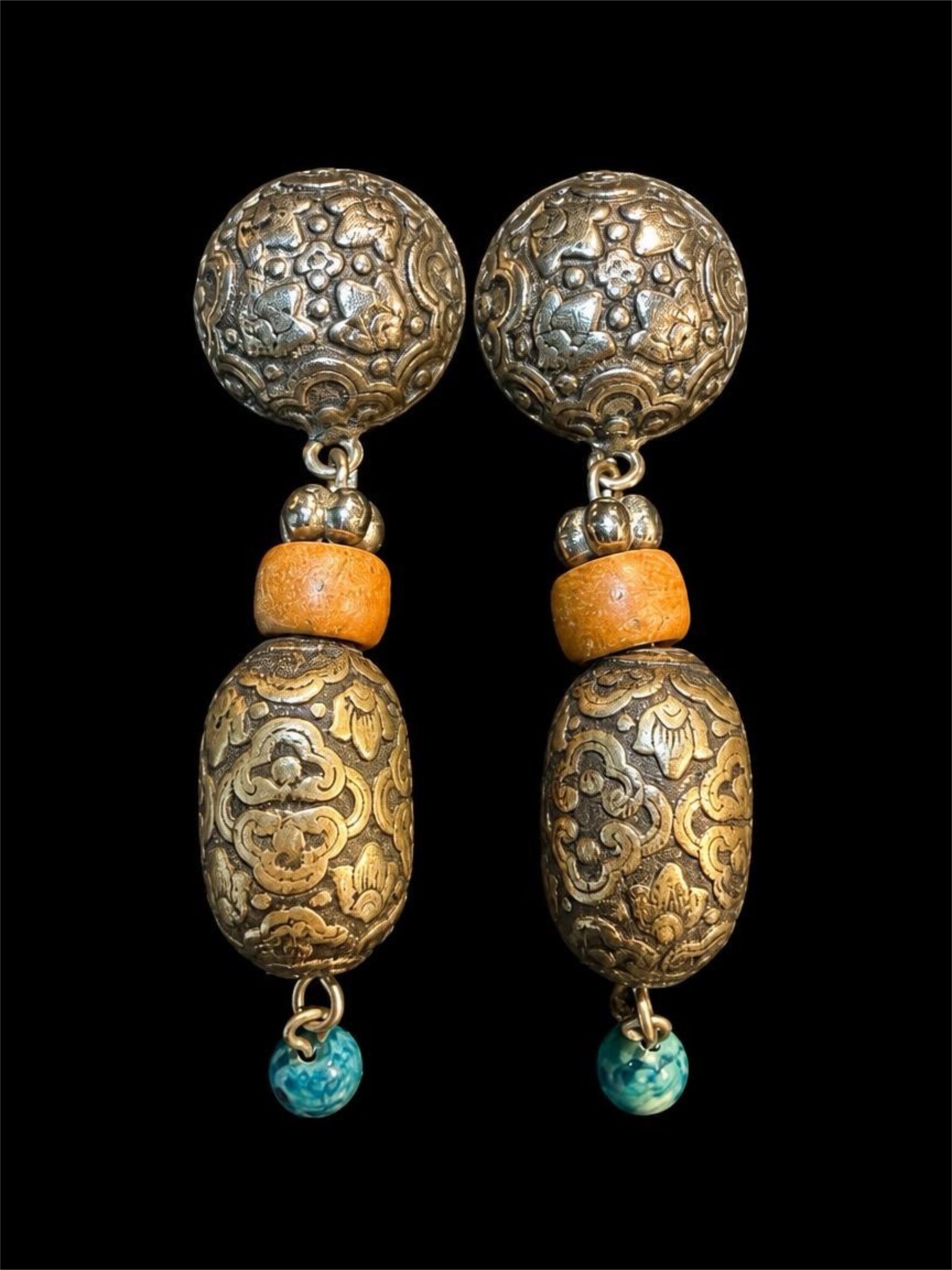 METAL BARREL BEAD EARRINGS