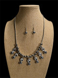 GOLD, SILVER, & RHINESTONE BEADED NECKLACE W/ EARRINGS