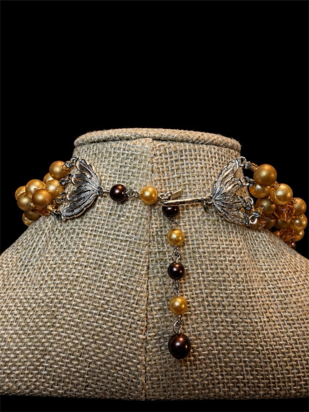 VINTAGE JAPANESE BROWN BEADED NECKLACE SOME ARE GLASS