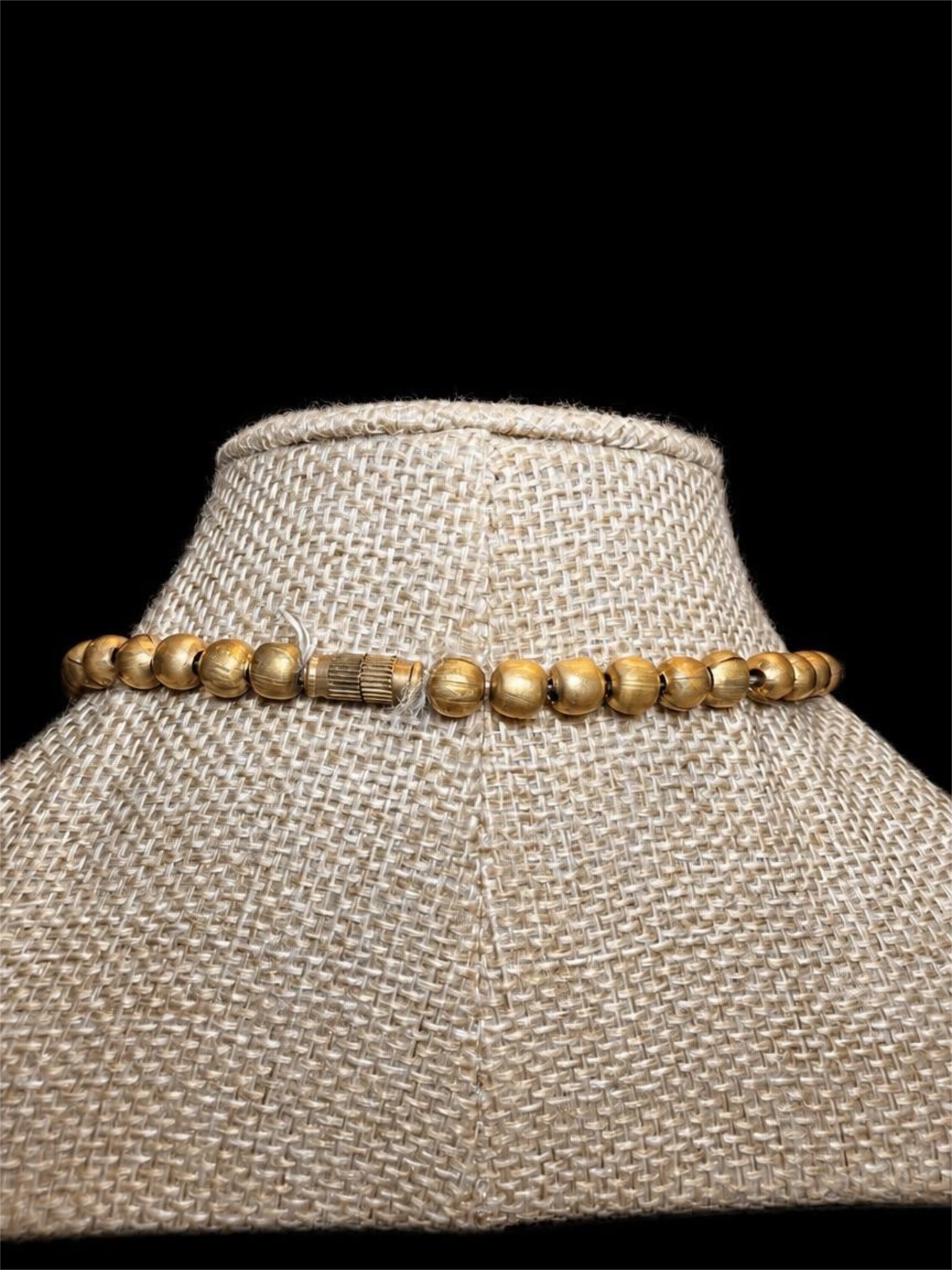 VERY LARGE BRASS & BLACK BEADED NECKLACE