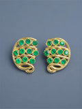 VINTAGE GREEN RHINESTONE & GOLD EARRINGS