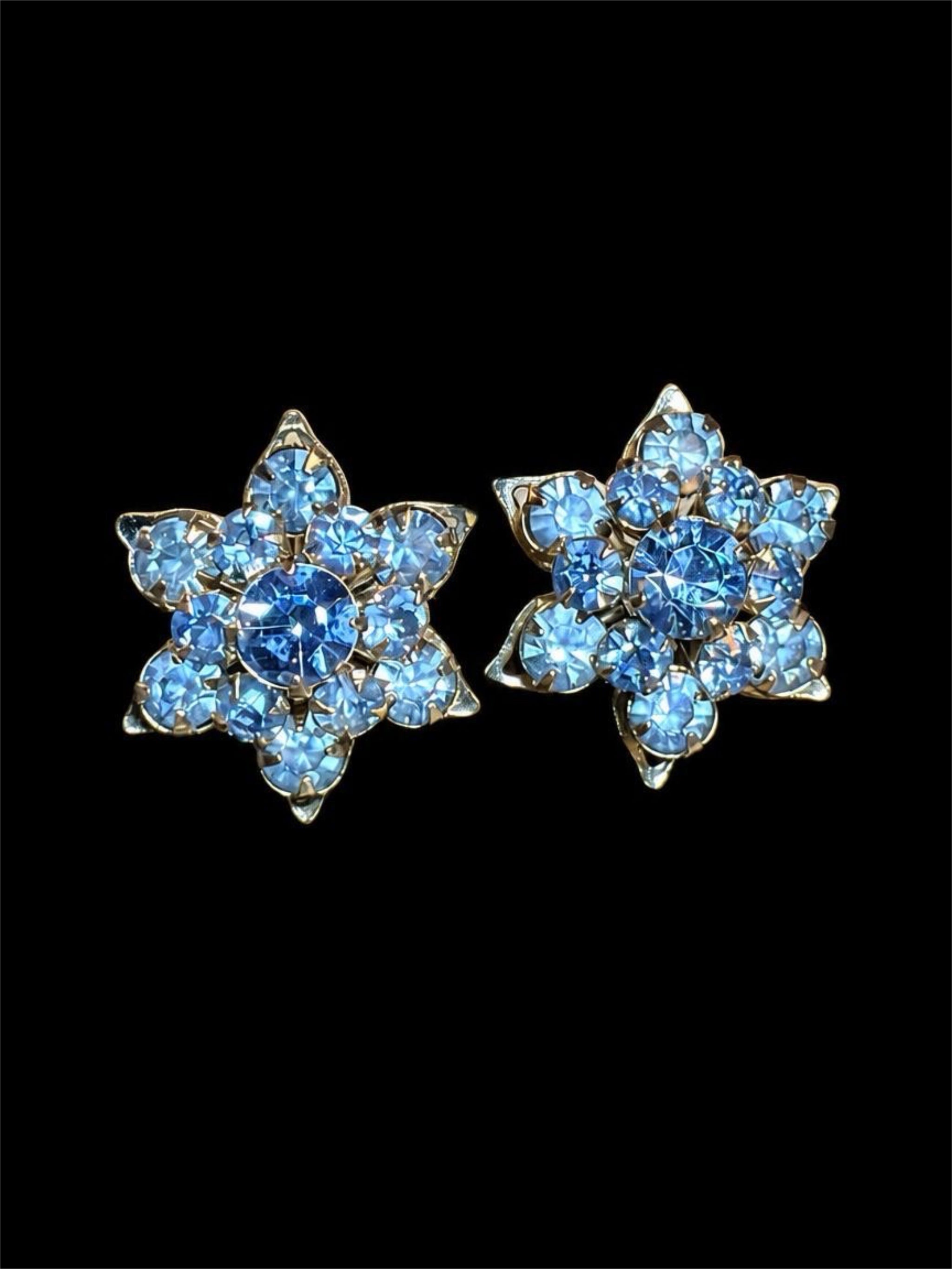 VINTAGE PALE BLUE RHINESTONE EARRINGS