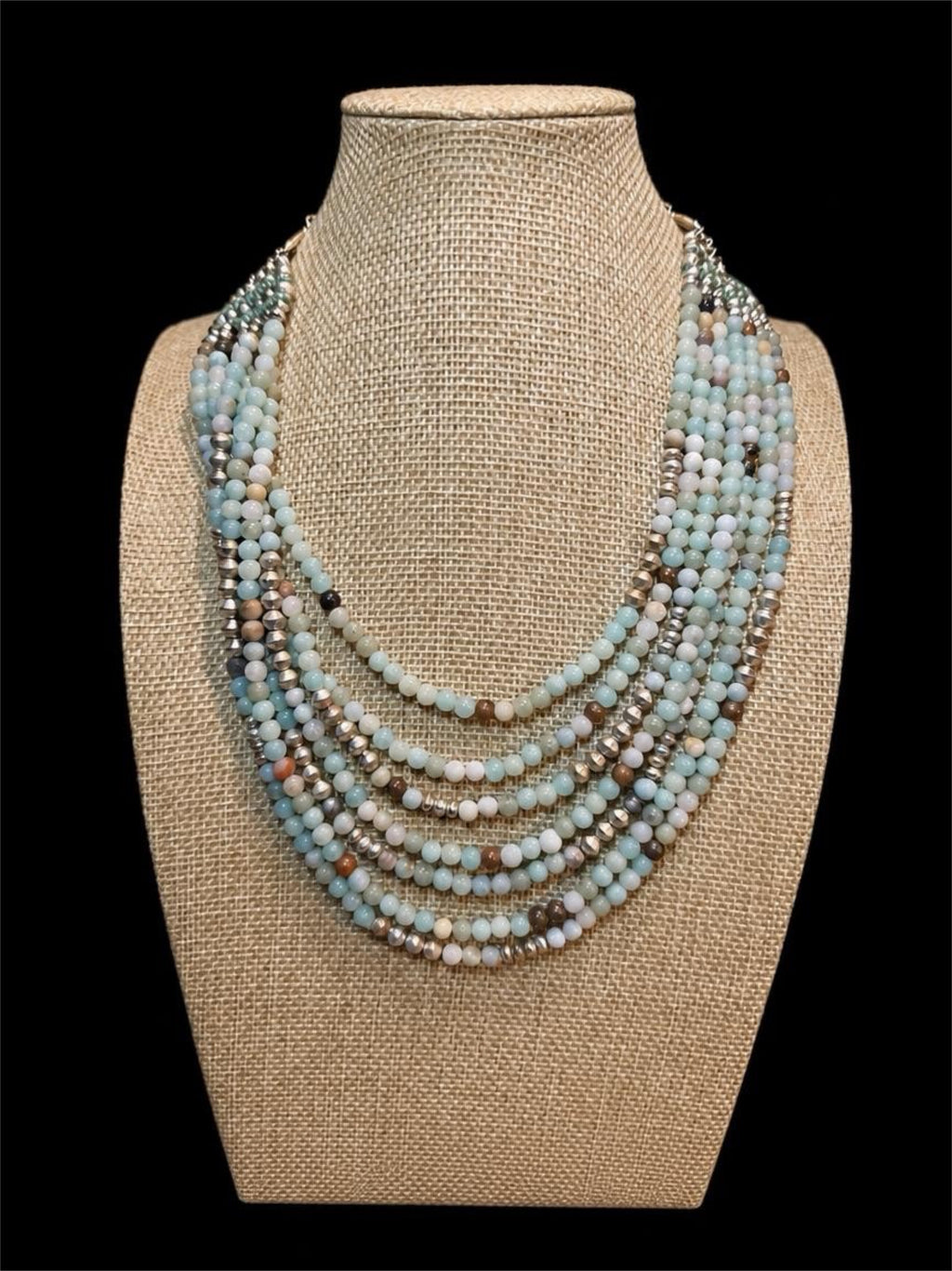 BEAUTIFUL FRONT & BACK GREEN BEADED NECKLACE