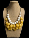 YELLOW & WHITE SWIRL BEADED BIB NECKLACE
