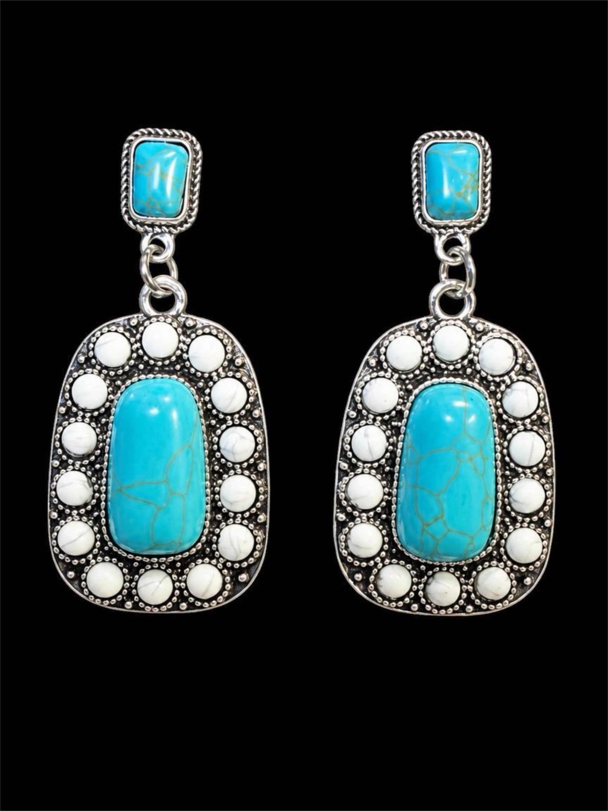 TURQUOISE & WHITE COLORED  BEADED EARRINGS