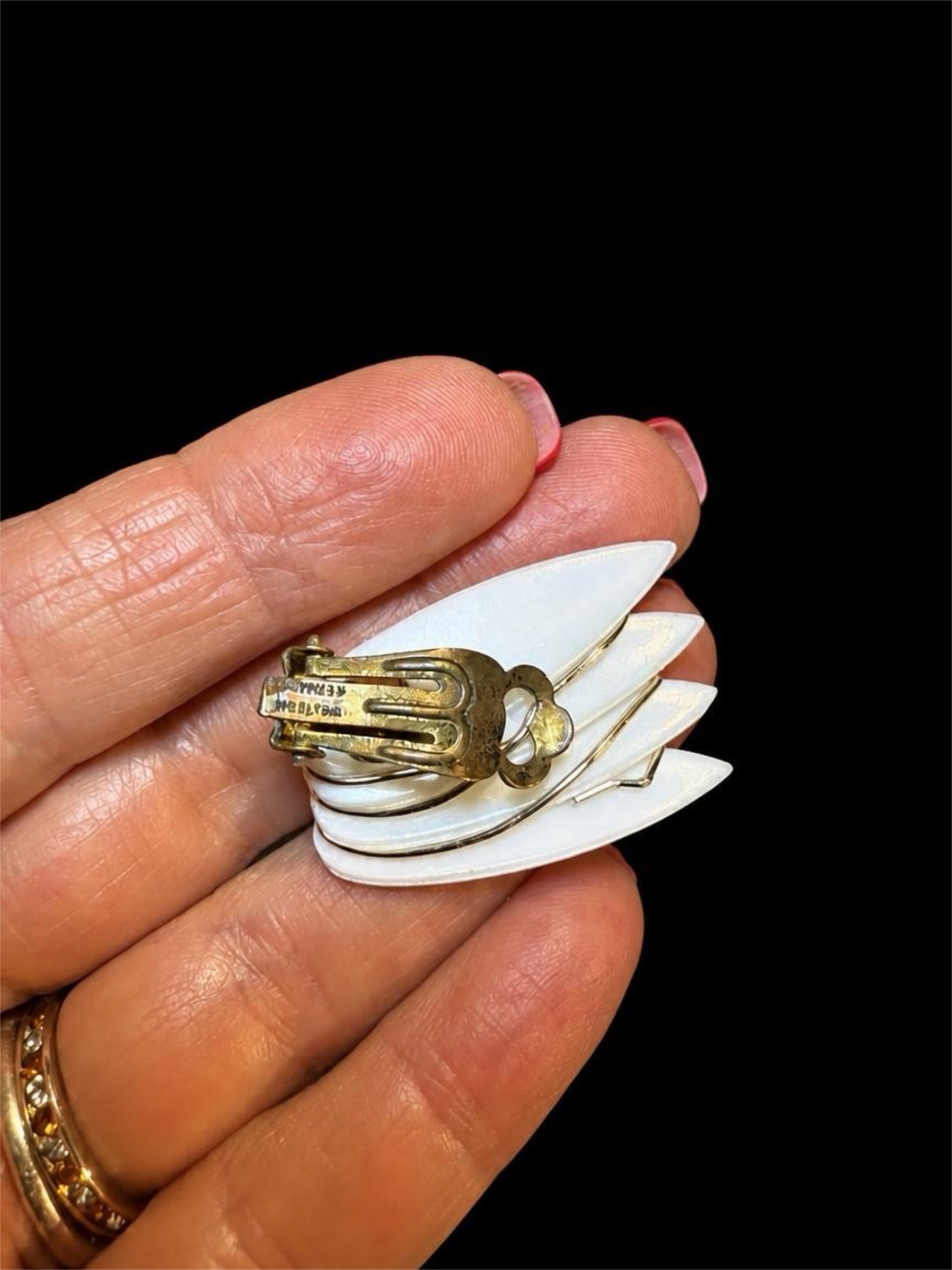VINTAGE WEST GERMAN WHITE & GOLD EARRINGS