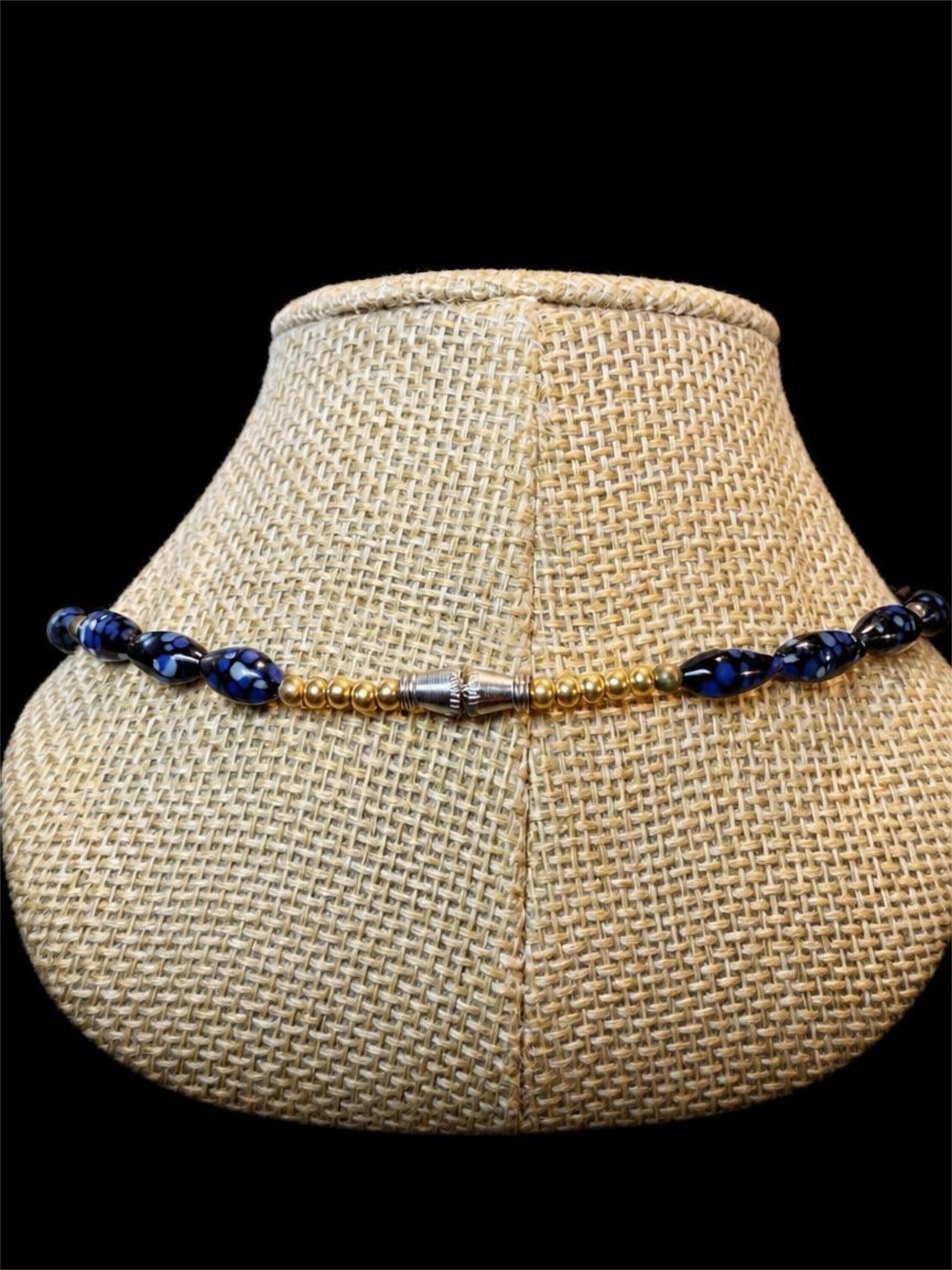 BLUE SPECKLE GLASS BEADED NECKLACE