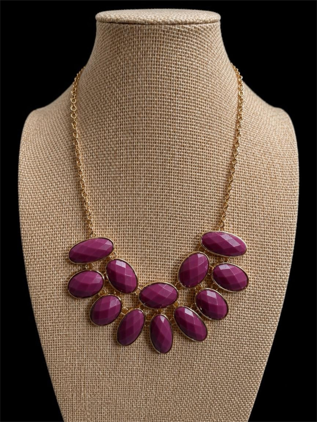 EARTHY PURPLE BEADED BIB NECKLACE