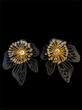 LARGE MATTE BLACK & GOLD FLORAL EARRINGS