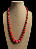 VINTAGE RED & WHITE SWIRL BEADED NECKLACE