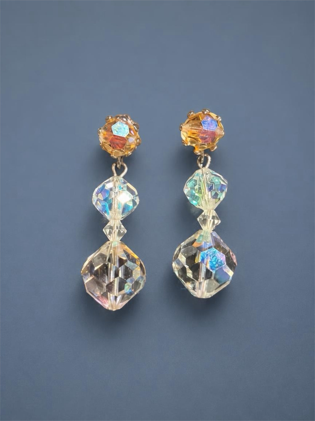 VINTAGE AB GLASS DANGLE EARRINGS