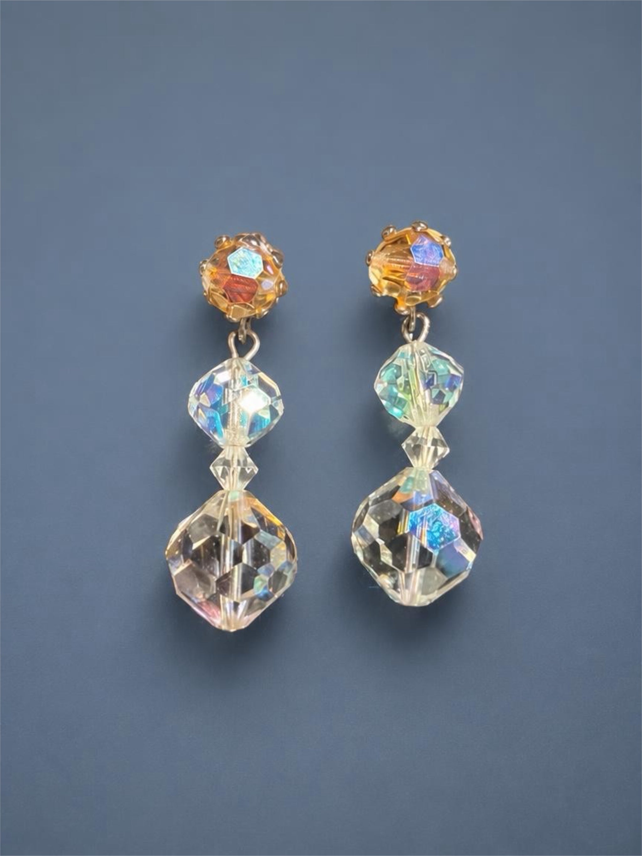 VINTAGE AB GLASS DANGLE EARRINGS