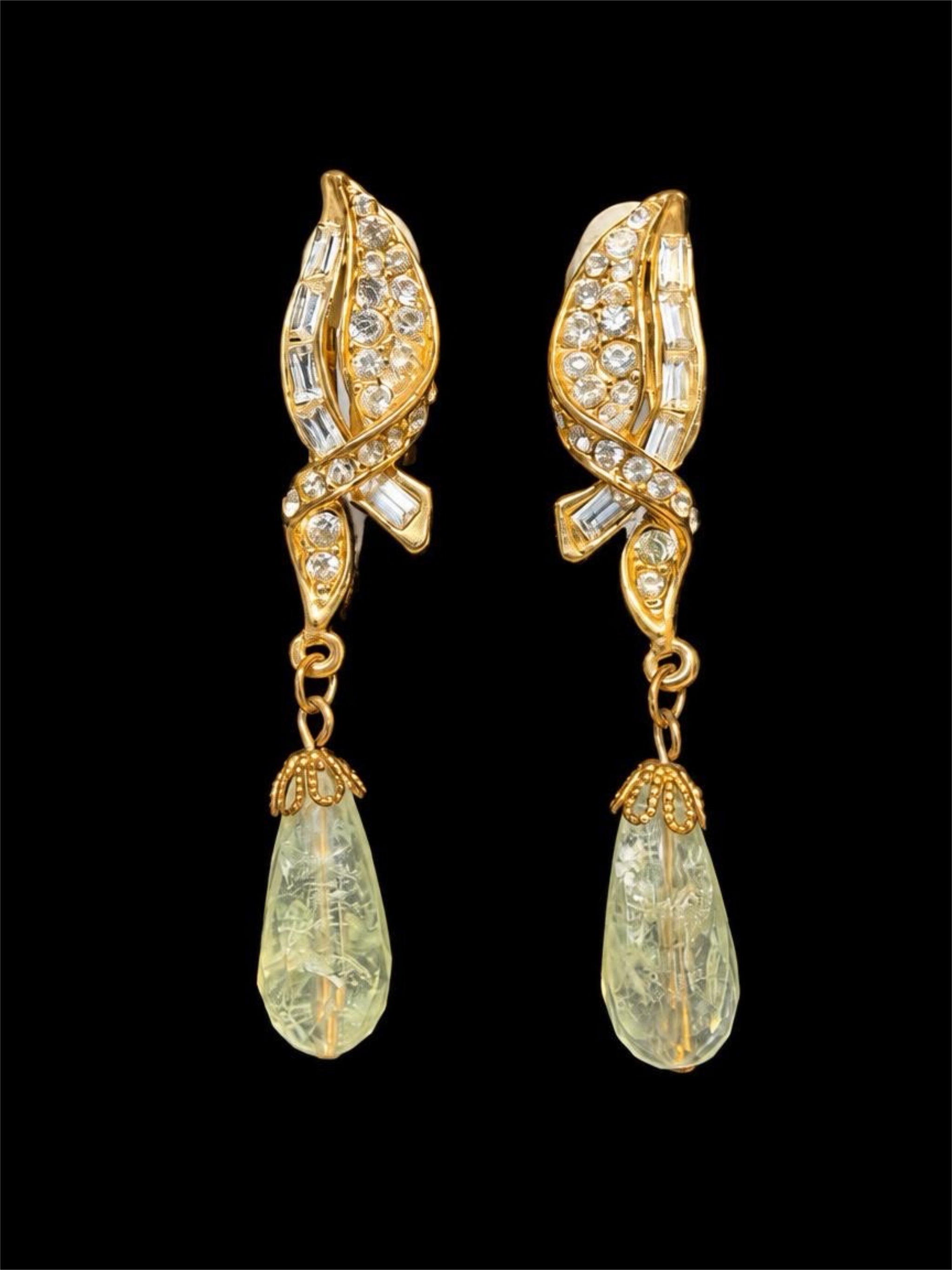 VINTAGE PALE GREEN GLASS DANGLE EARRINGS