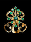 VINTAGE GREEN RHINESTONE & GOLD BROOCH