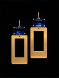 PALE BLUE GLASS & GOLD EARRINGS