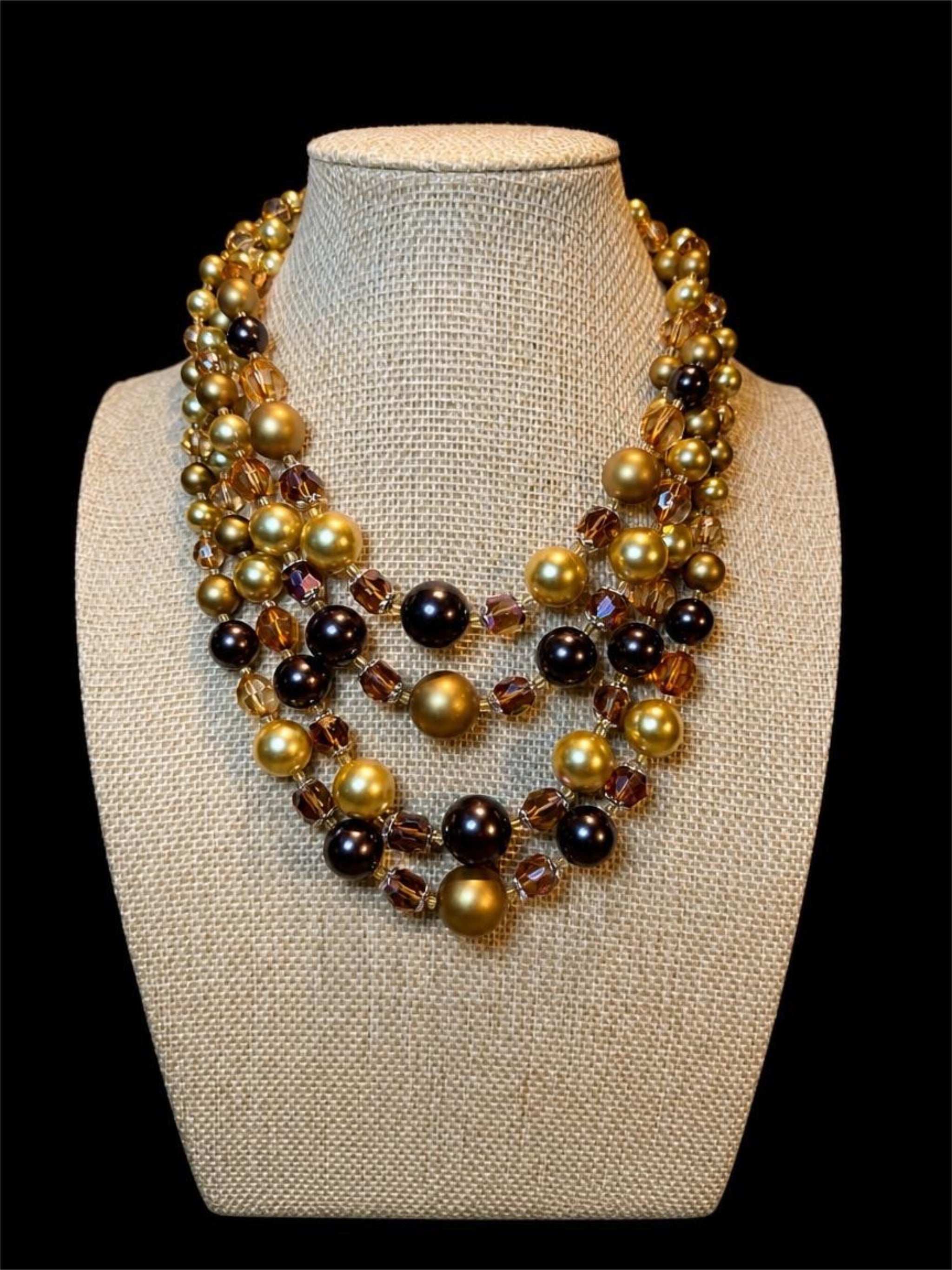 VINTAGE JAPANESE BROWN BEADED NECKLACE SOME ARE GLASS