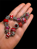 RED & SILVER GLASS BEADED BRACELET