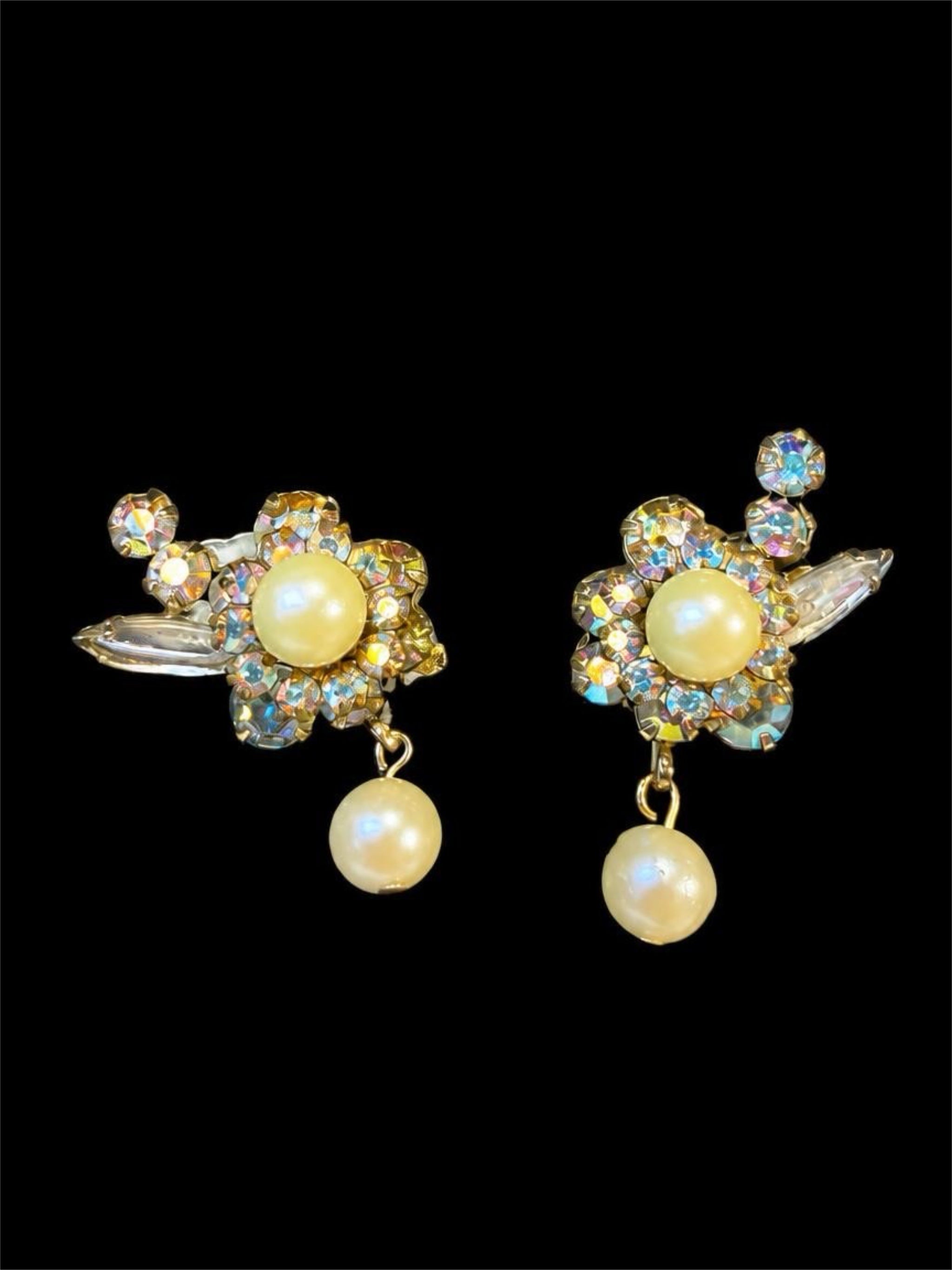 VINTAGE PEARL & AB EARRINGS