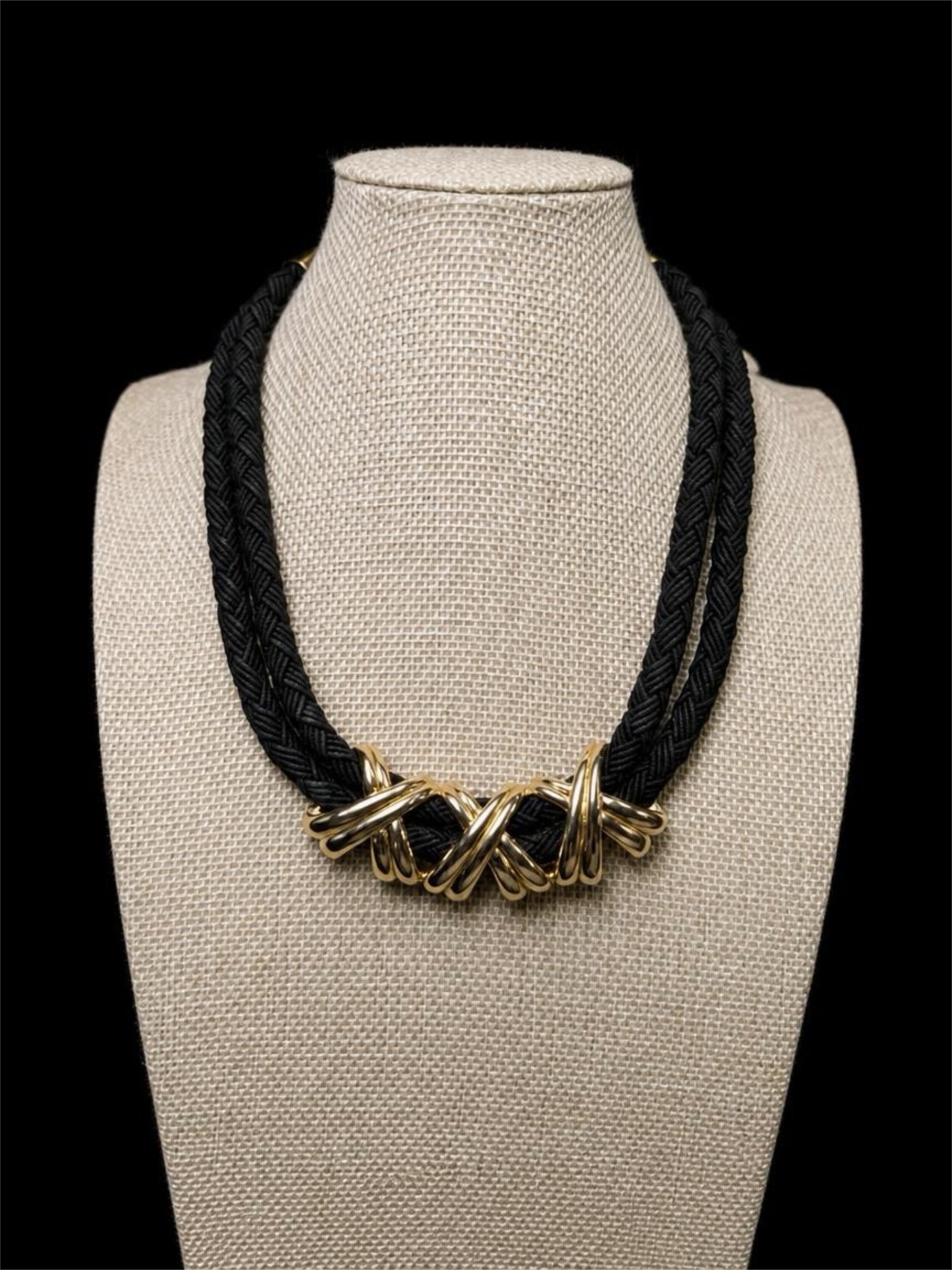 VINTAGE METAL AND CORD NECKLACE