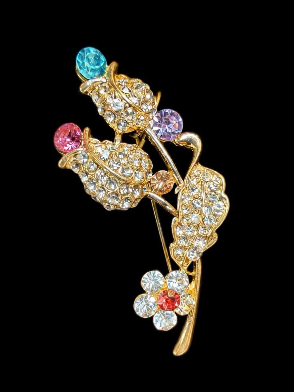 RHINESTONE FLOWERS BROOCH