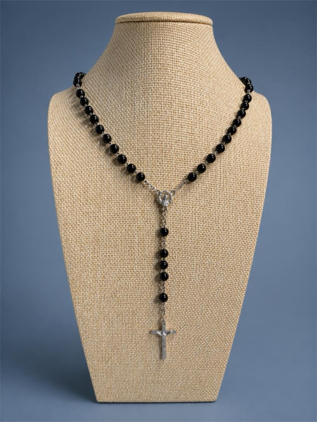 BLACK GLASS BEADED ROSARY