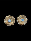 VINTAGE BRUSHED SILVER & BLUE RHINESTONE EARRINGS