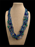 AWESOME HEAVY BLUE & GREEN GLASS BEADED NECKLACE