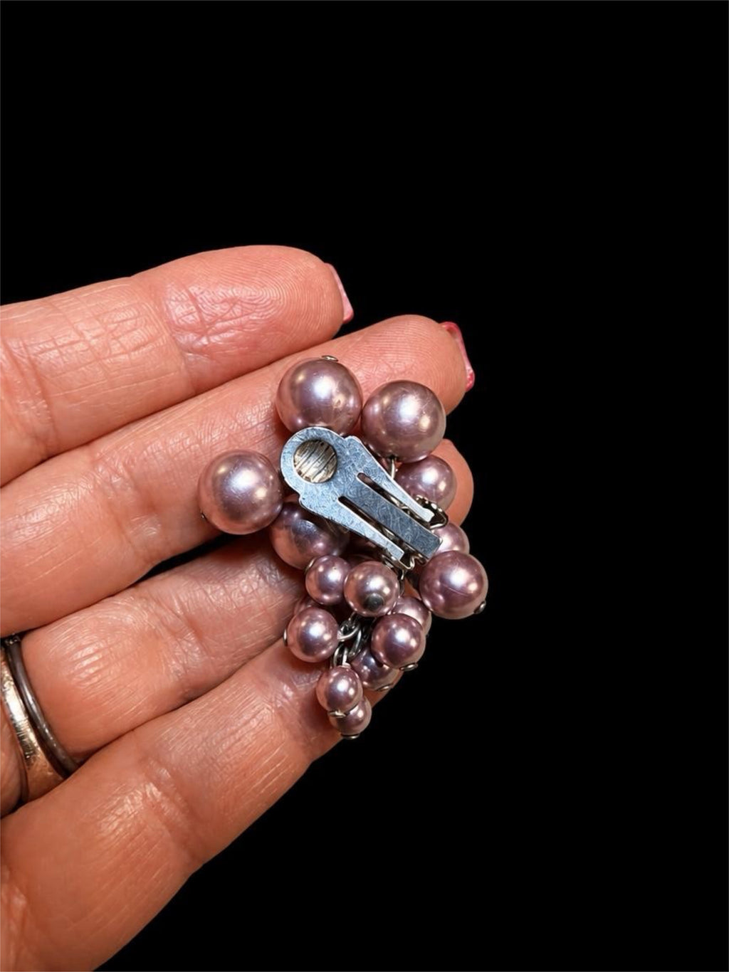 VINTGAE PURLE BEADED DANGLE EARRINGS