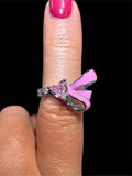 PINK HEART & RIBBON RING