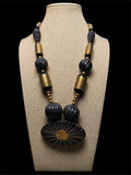 VERY LARGE BRASS & BLACK BEADED NECKLACE