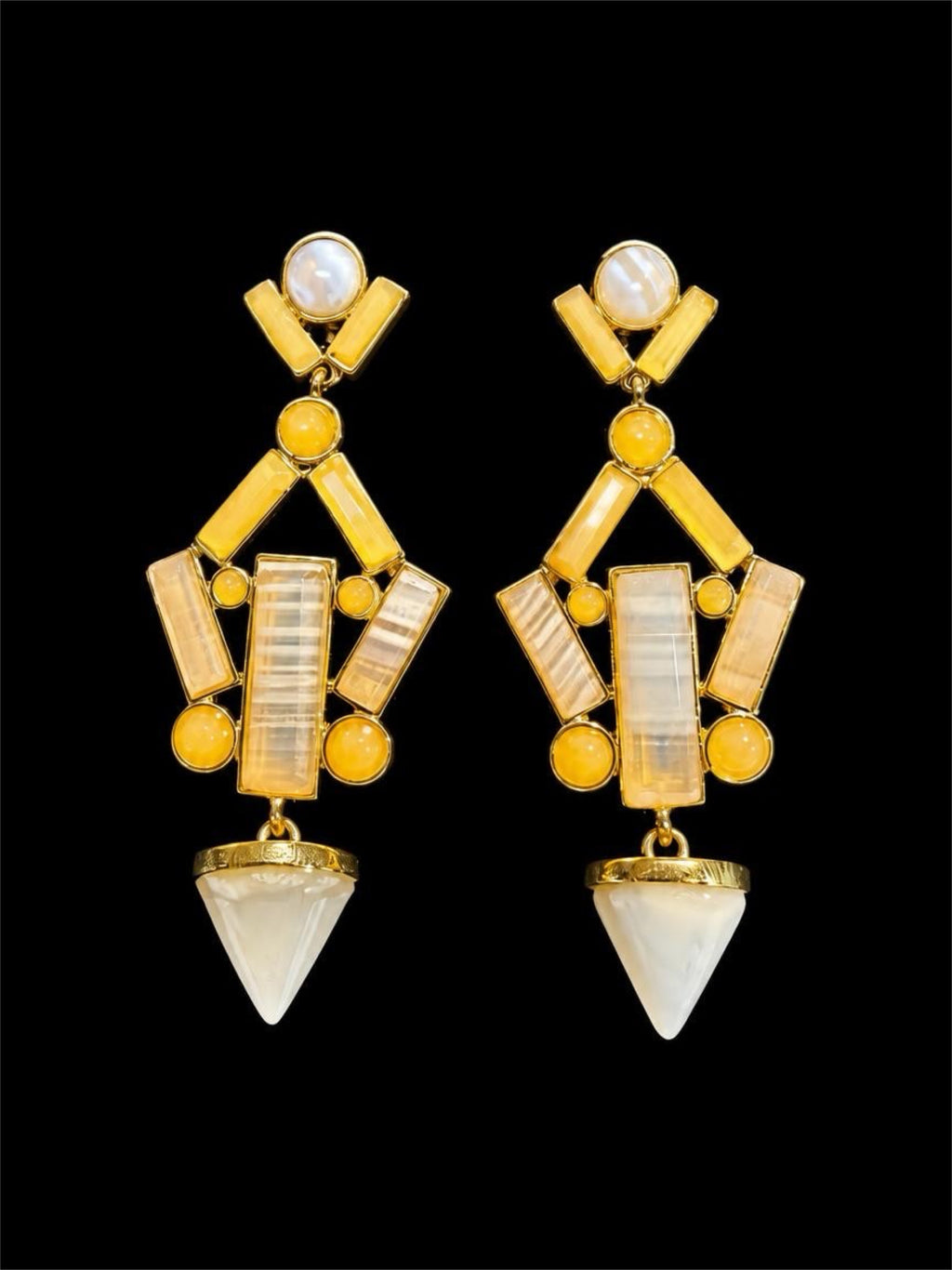 YELLOW & SMOKEY GLASS EARRINGS