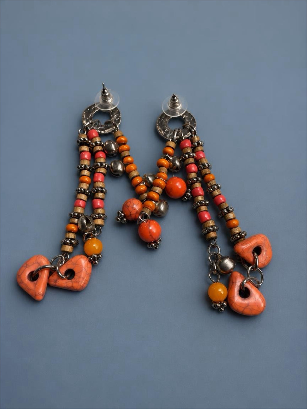 ORANGE & BROWN BEADED DANGLE EARRINGS
