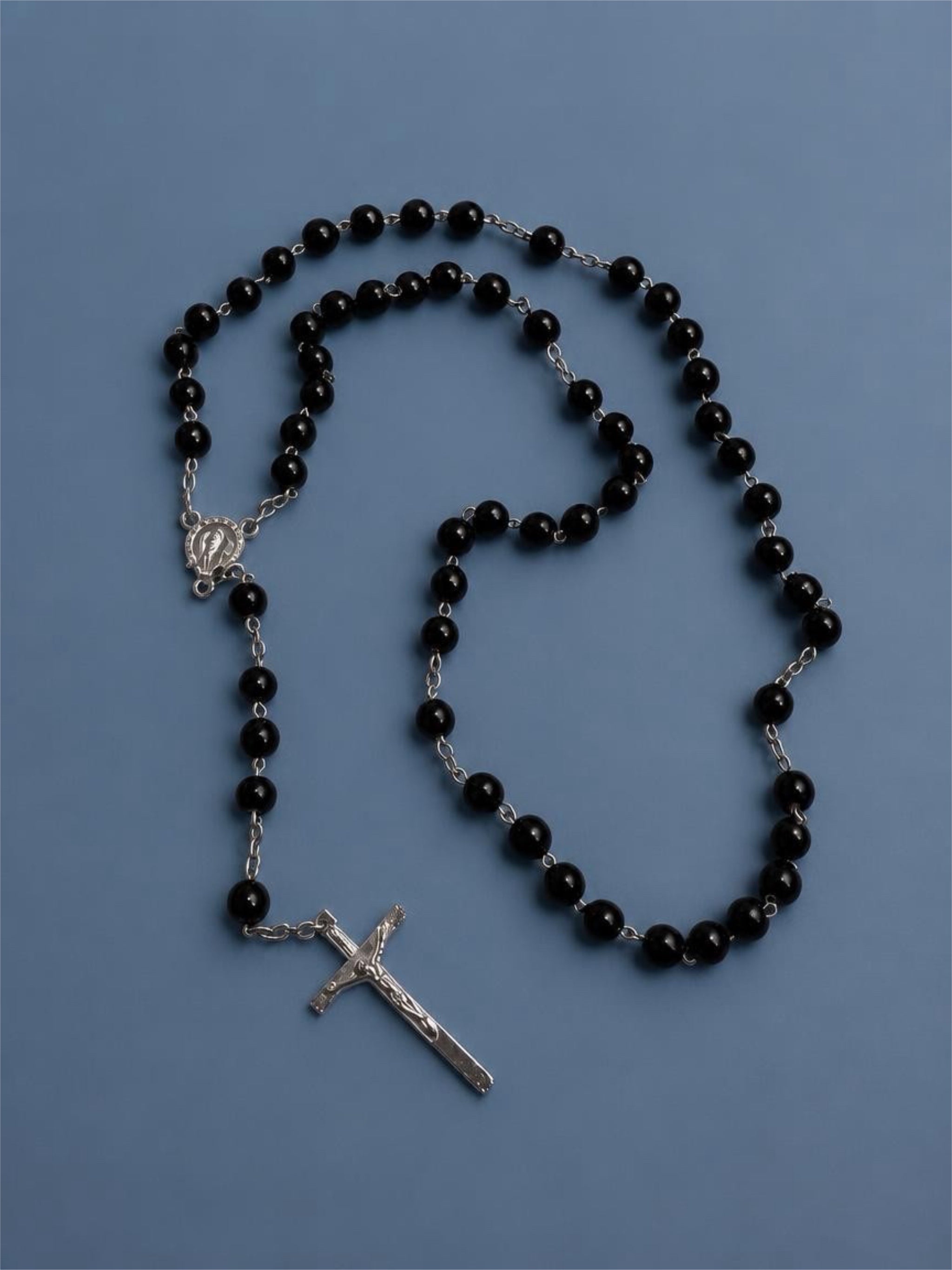 BLACK GLASS BEADED ROSARY
