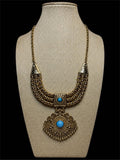 LARGE GOLD W/ BLUE BEAD NECKLACE