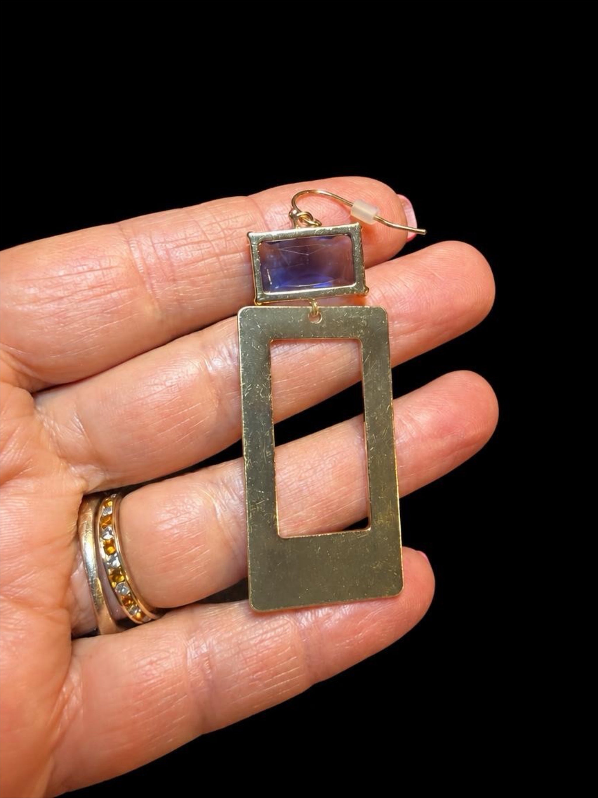 PALE BLUE GLASS & GOLD EARRINGS
