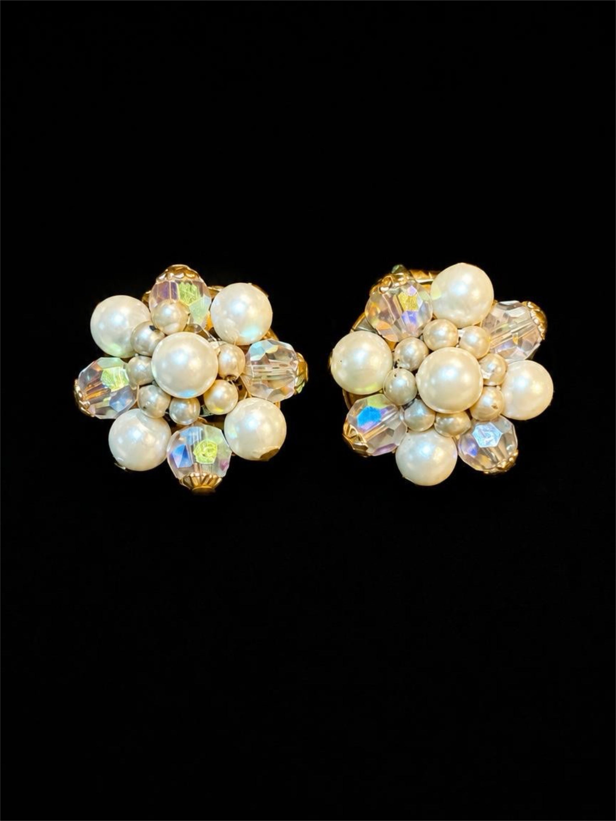 VINTAGE JAPANESE PEARL & RHINESTONE EARRINGS