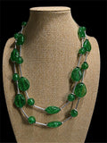 GREEN CRACKED GLASS LOOKING BEADED NECKLACE W/ EARRINGS